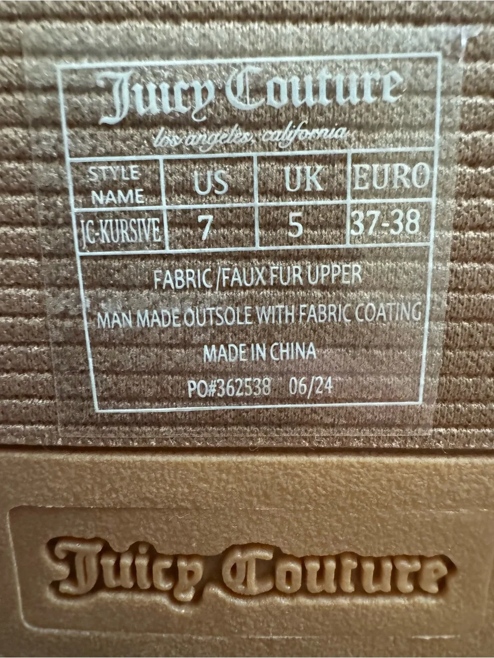 Juicy Couture Brown Suede Faux Fur Cuff Rhinestone Strap Boots